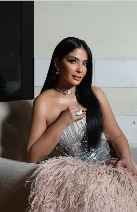 Feathered couture and crystal jewellery — celebrity evening glam by Aya Abdelhamid