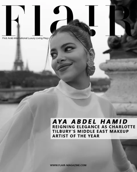 FLAIR magazine cover featuring Aya Abdel Hamid — Charlotte Tilbury's Middle East Makeup Artist of the Year